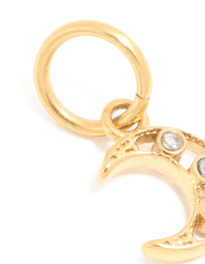 Waterproof Gold Plated Stainless Steel Cubic Zirconia Moon Charm