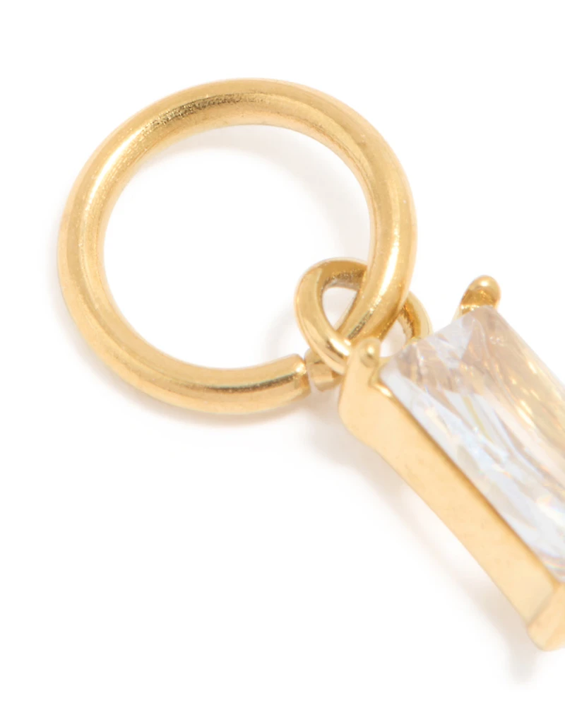 Waterproof Gold Plated Stainless Steel Cubic Zirconia Baguette Charm