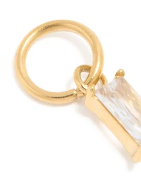 Waterproof Gold Plated Stainless Steel Cubic Zirconia Baguette Charm