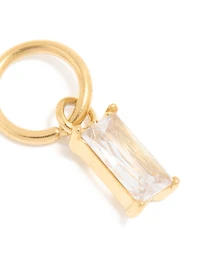 Waterproof Gold Plated Stainless Steel Cubic Zirconia Baguette Charm