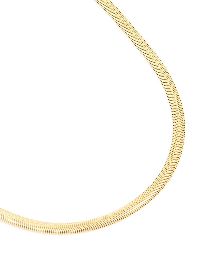 Waterproof Gold Plated Stainless Steel Flat Detail Chain Necklace