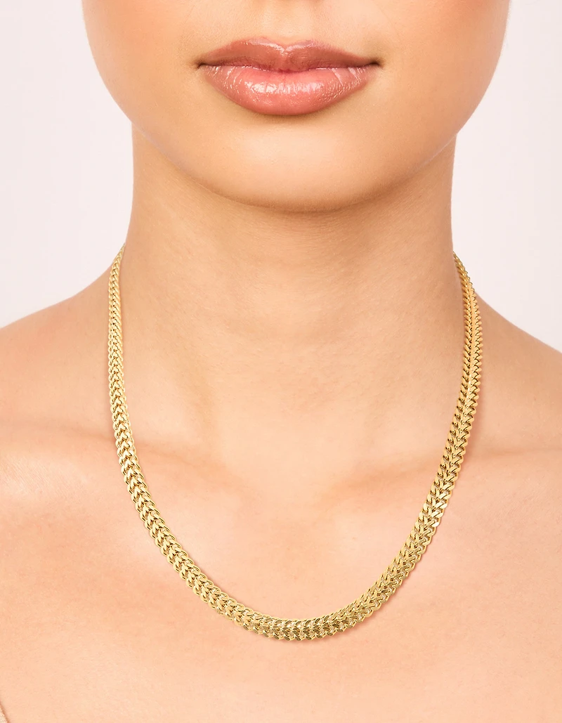 Waterproof Gold Plated Stainless Steel Flat Detail Chain Necklace