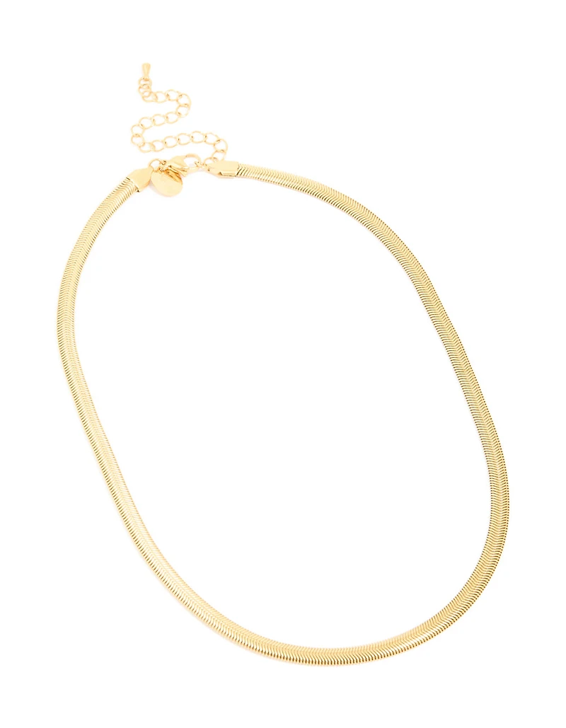 Waterproof Gold Plated Stainless Steel Flat Detail Chain Necklace