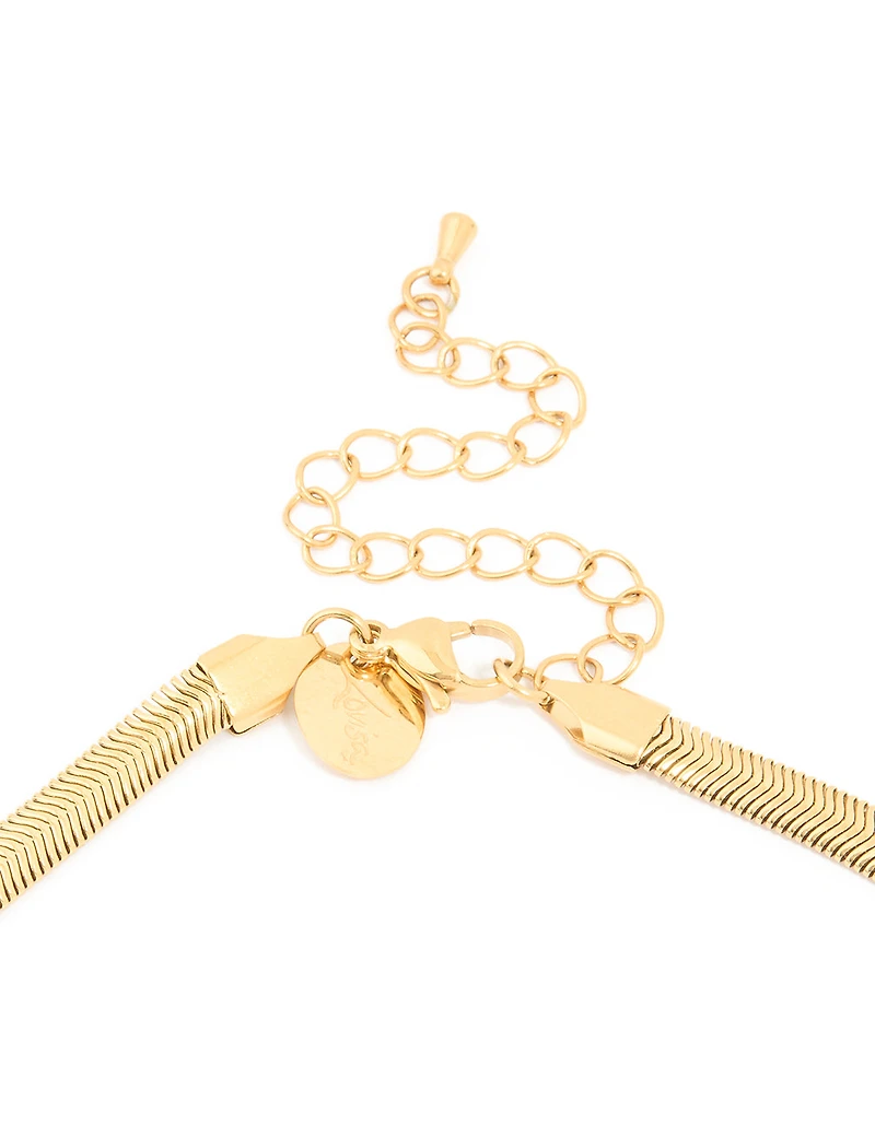 Waterproof Gold Plated Stainless Steel Flat Detail Chain Necklace