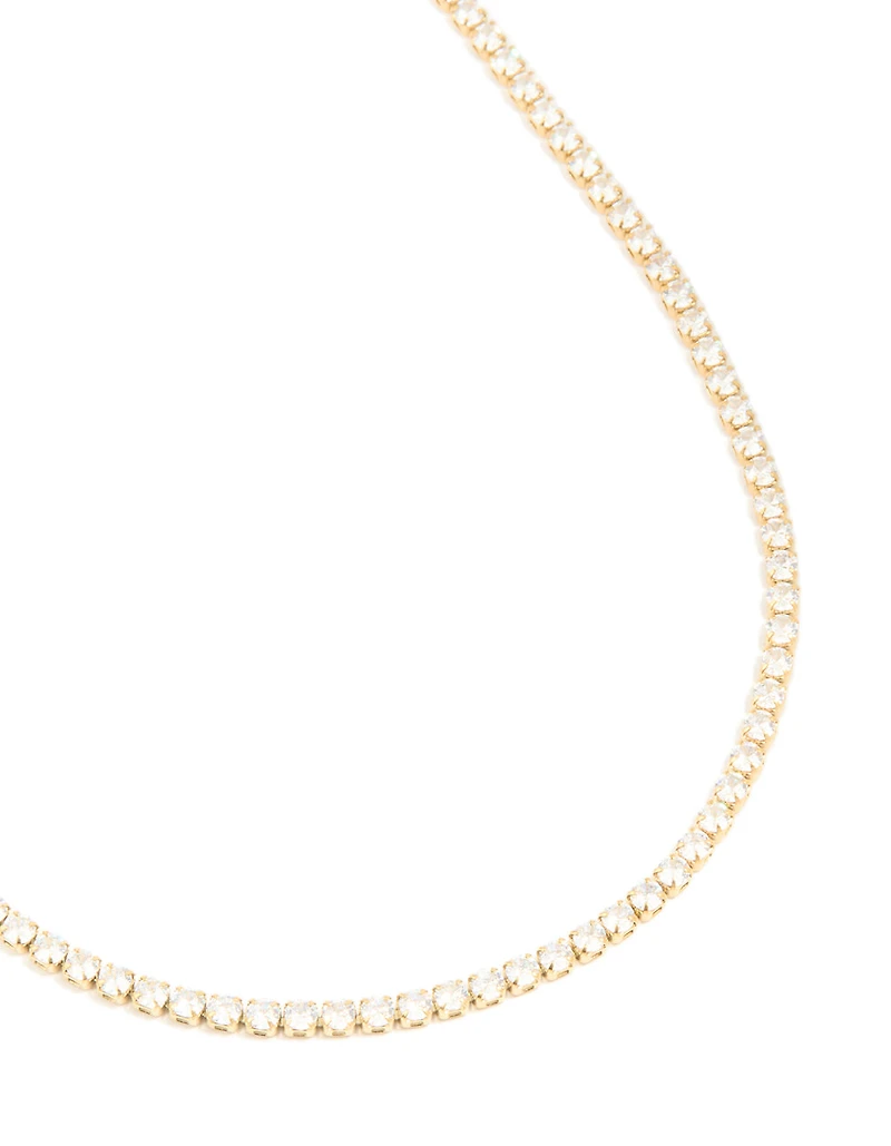 Waterproof Gold Plated Stainless Steel Cubic Zirconia Tennis Necklace