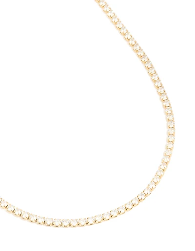 Waterproof Gold Plated Stainless Steel Cubic Zirconia Tennis Necklace