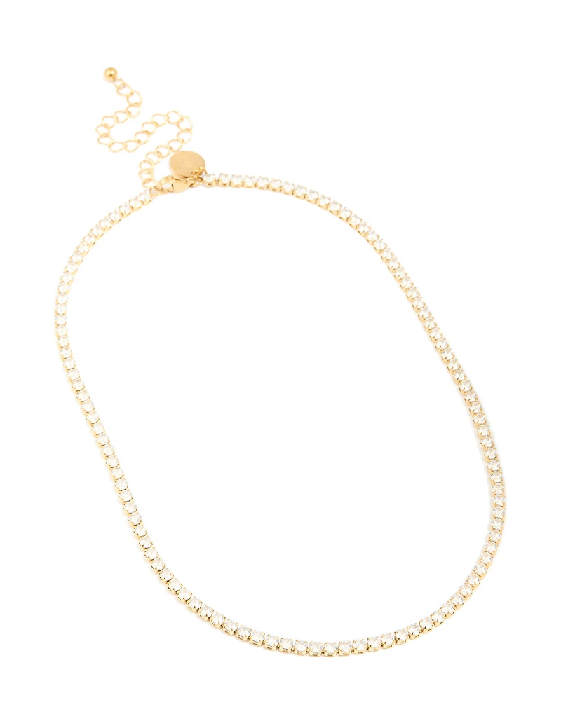 Waterproof Gold Plated Stainless Steel Cubic Zirconia Tennis Necklace