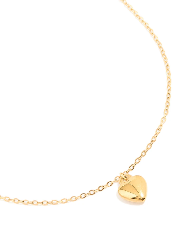 Waterproof Gold Plated Stainless Steel Puffy Heart Pendant Necklace
