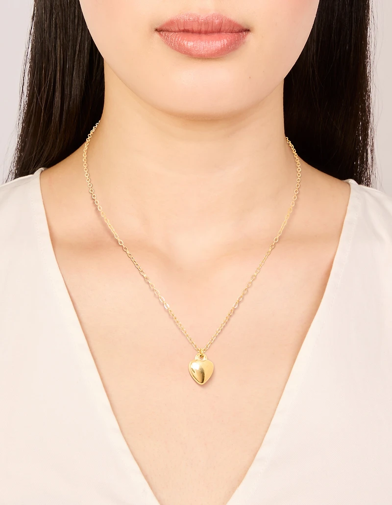 Waterproof Gold Plated Stainless Steel Puffy Heart Pendant Necklace