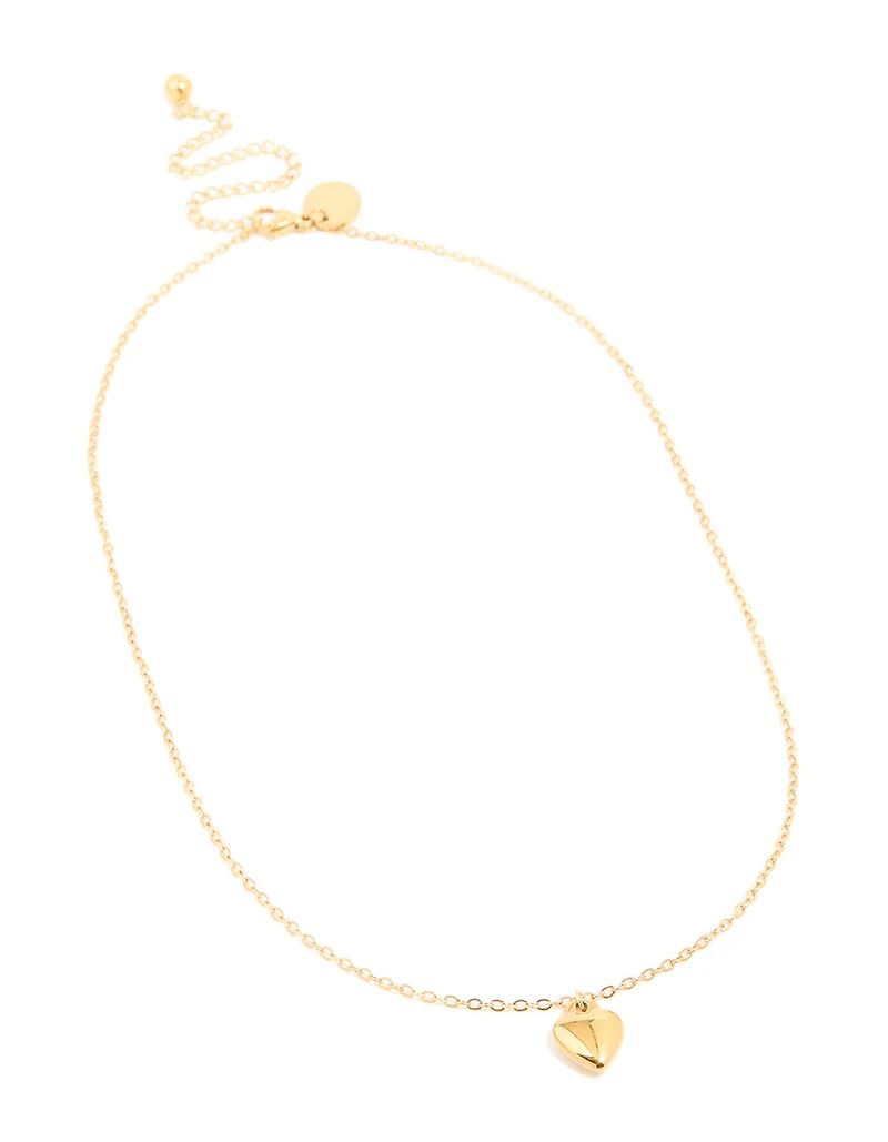 Waterproof Gold Plated Stainless Steel Puffy Heart Pendant Necklace