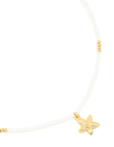 Waterproof Gold Plated Stainless Steel White Beaded Starfish Necklace