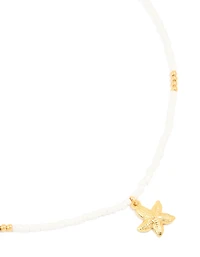 Waterproof Gold Plated Stainless Steel White Beaded Starfish Necklace