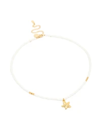 Waterproof Gold Plated Stainless Steel White Beaded Starfish Necklace