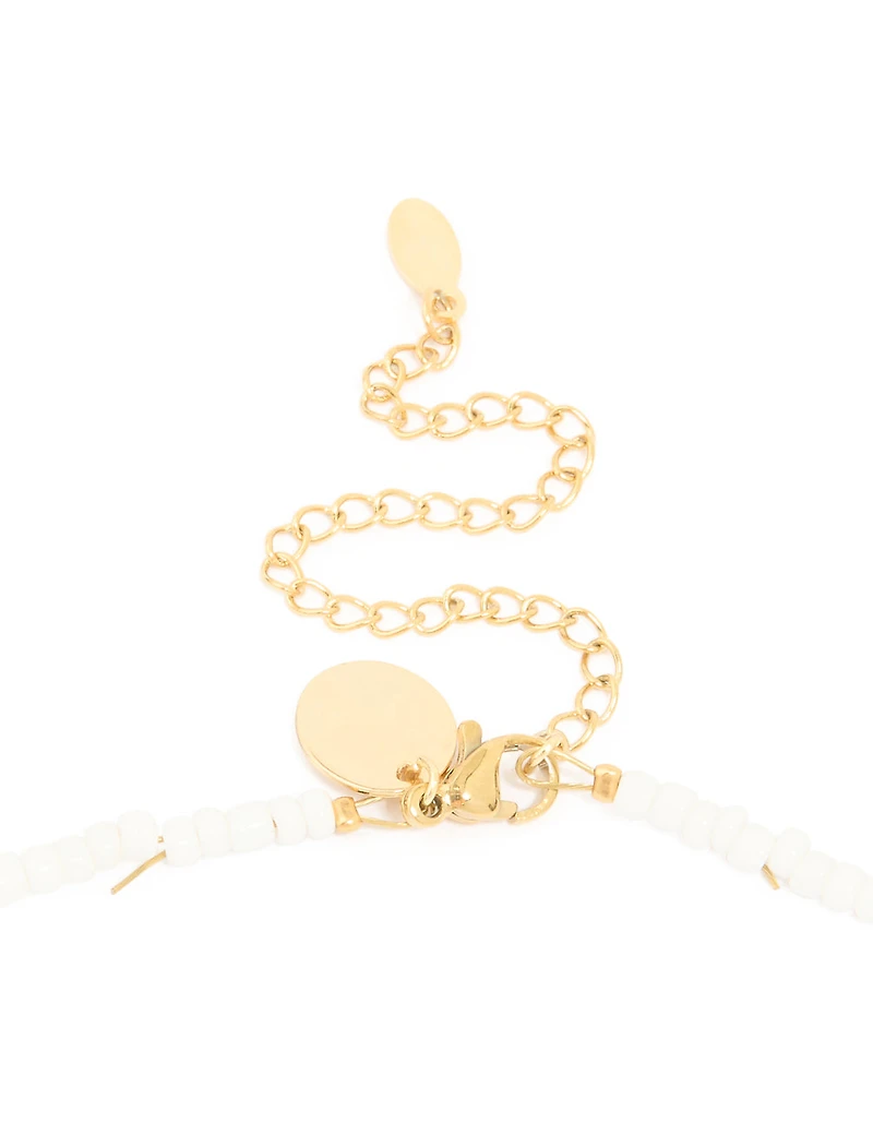 Waterproof Gold Plated Stainless Steel White Beaded Starfish Necklace