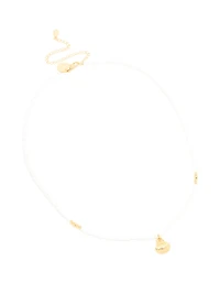 Waterproof Gold Plated Stainless Steel & White Beaded Shell Pendant Necklace