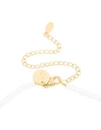 Waterproof Gold Plated Stainless Steel & White Beaded Shell Pendant Necklace