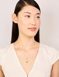 Waterproof Gold Plated Stainless Steel Textured Heart Pendant Necklace
