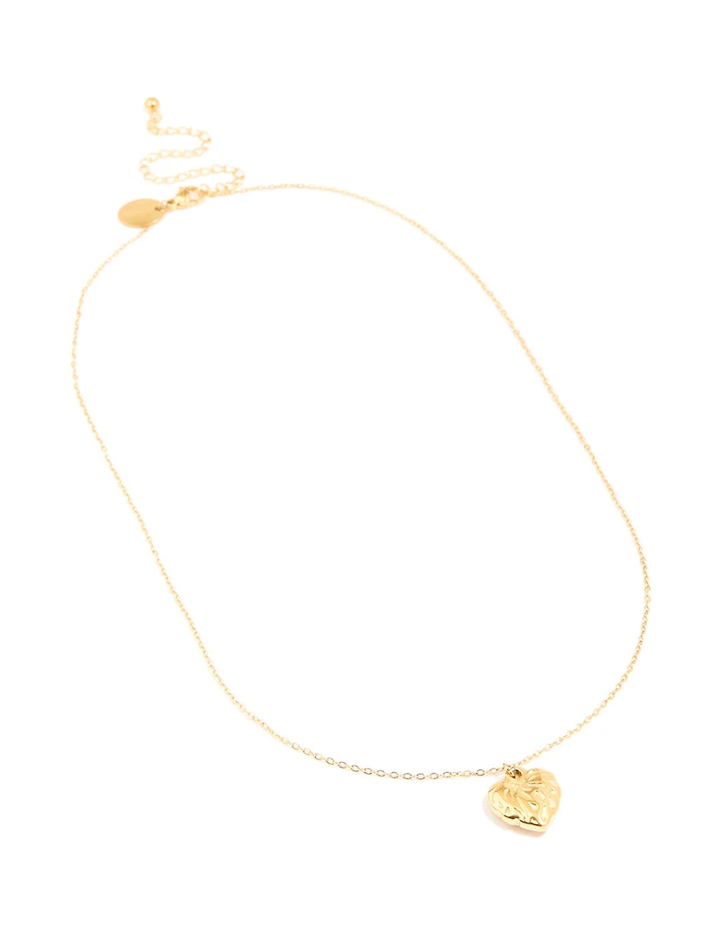 Collier pendentif en forme de cœur texturé en acier inoxydable plaqué or imperméable