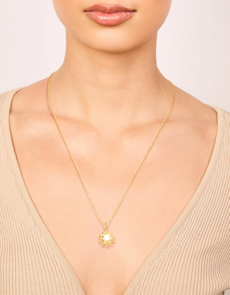 Waterproof Gold Plated Stainless Steel Sun Pendant Necklace