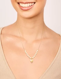 Waterproof Gold Plated Stainless Steel White Beaded Heart Pendant Necklace