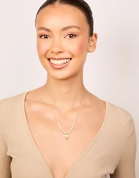 Waterproof Gold Plated Stainless Steel White Beaded Heart Pendant Necklace