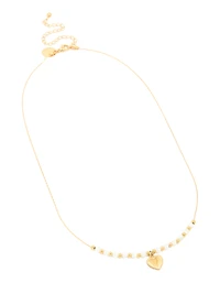 Waterproof Gold Plated Stainless Steel White Beaded Heart Pendant Necklace