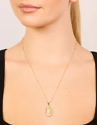 Waterproof Gold Plated Stainless Steel Diamante Mary Pendant Necklace