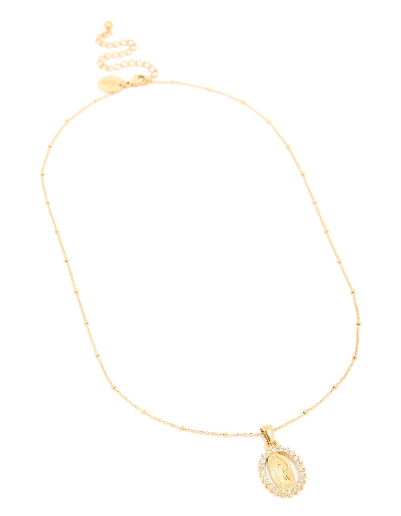 Waterproof Gold Plated Stainless Steel Diamante Mary Pendant Necklace
