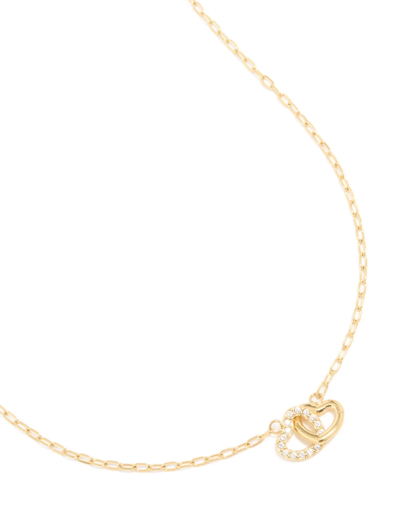 Waterproof Gold Plated Stainless Steel Interlocking Heart Pendant Necklace