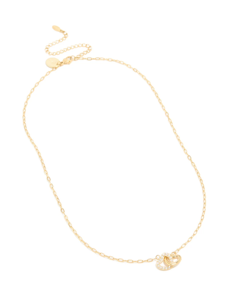 Waterproof Gold Plated Stainless Steel Interlocking Heart Pendant Necklace