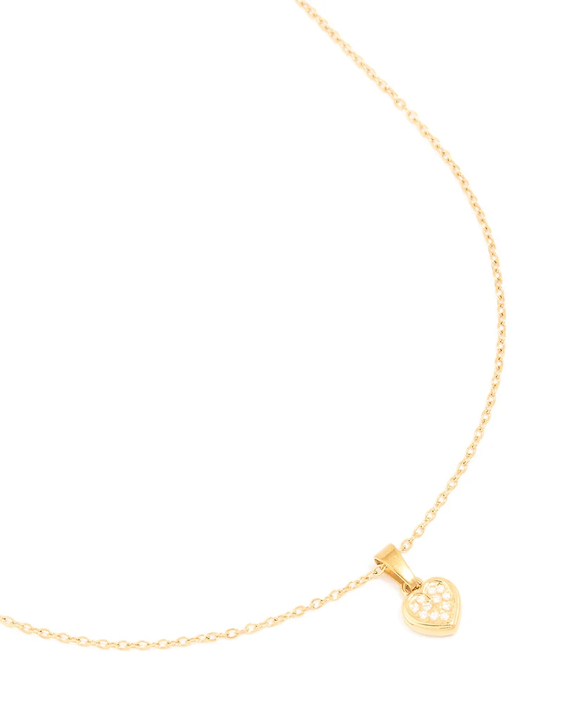 Waterproof Gold Plated Stainless Steel Diamante Mini Pavé Heart Earrings