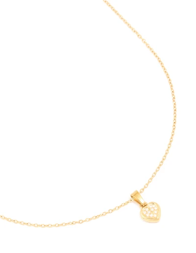 Waterproof Gold Plated Stainless Steel Diamante Mini Pavé Heart Earrings