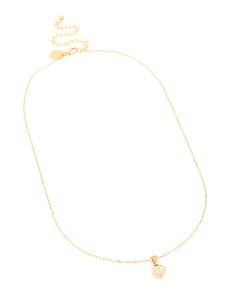 Waterproof Gold Plated Stainless Steel Diamante Mini Pavé Heart Earrings