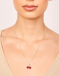 Waterproof Gold Plated Stainless Steel Red Glass Cherry Necklace