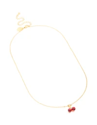 Waterproof Gold Plated Stainless Steel Red Glass Cherry Necklace
