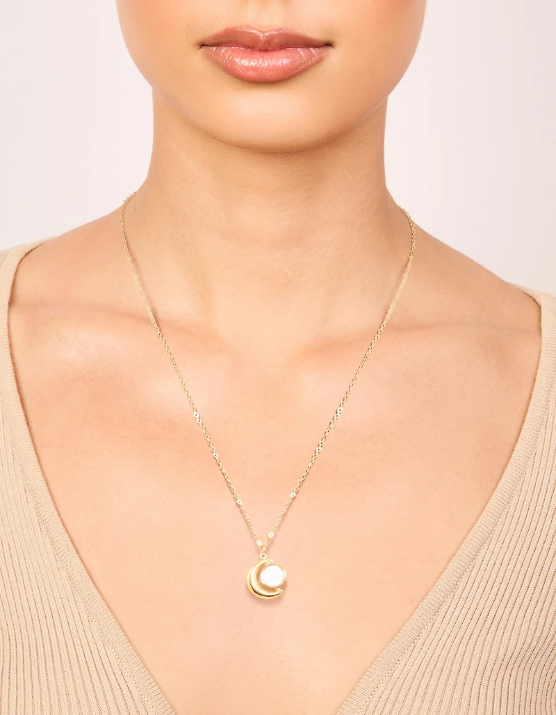 Waterproof Gold Plated Stainless Steel Full & Crescent Moon Phase Necklace
