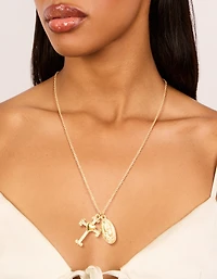 Waterproof Gold Plated Stainless Steel Cross & Mary Pendant Necklace