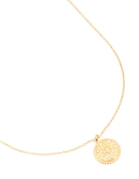 Waterproof Gold Plated Diamante Detail Sundial Pendant Necklace