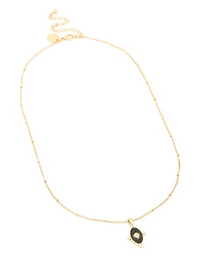 Waterproof Gold Plated Stainless Steel Black Tab Necklace