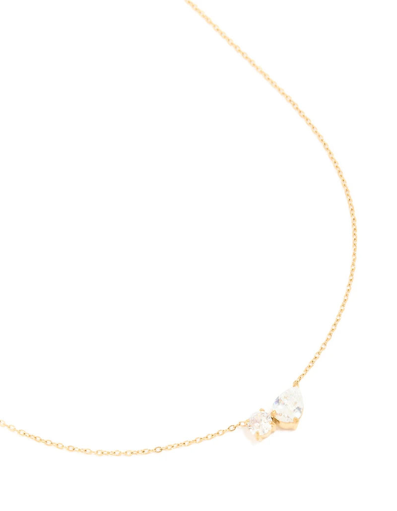 Waterproof Gold Plated Stainless Steel Cubic Zirconia Mixed Shape Pendant Necklace