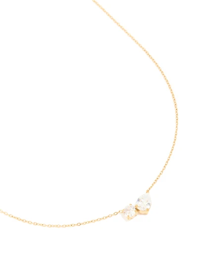 Waterproof Gold Plated Stainless Steel Cubic Zirconia Mixed Shape Pendant Necklace