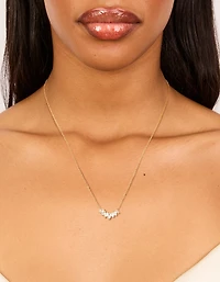 Waterproof Gold Plated Stainless Steel Cubic Zirconia Marquise Fan Necklace