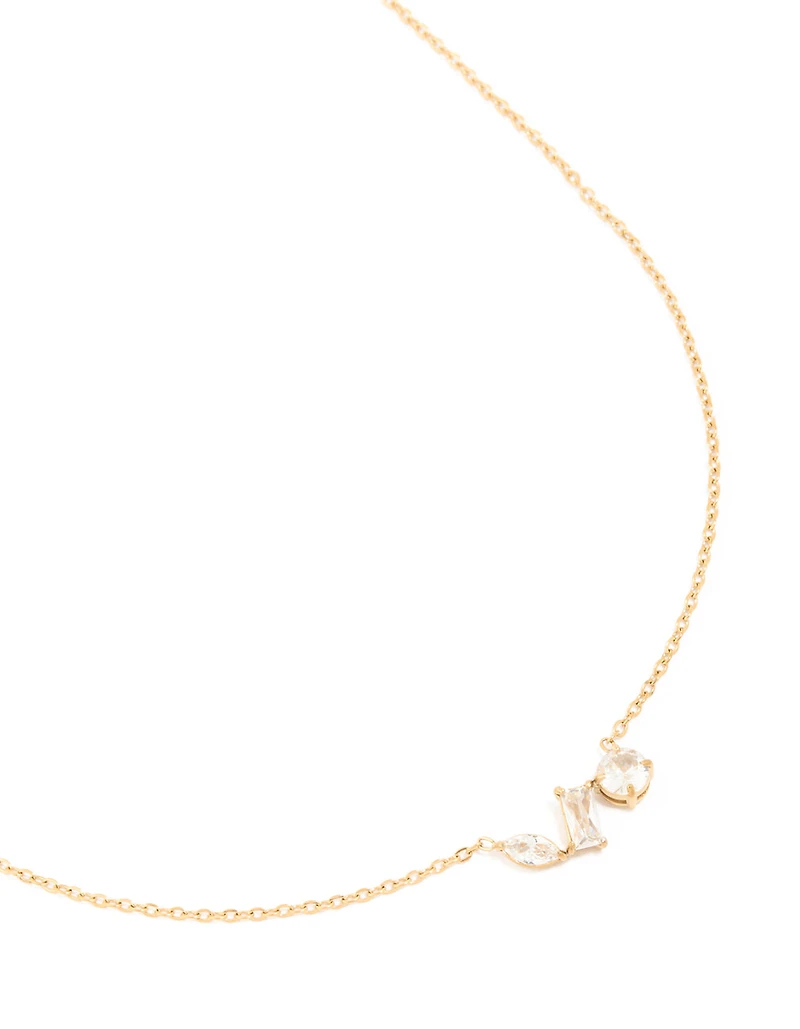 Waterproof Gold Plated Stainless Steel Mixed Shape Cubic Zirconia Trio Necklace