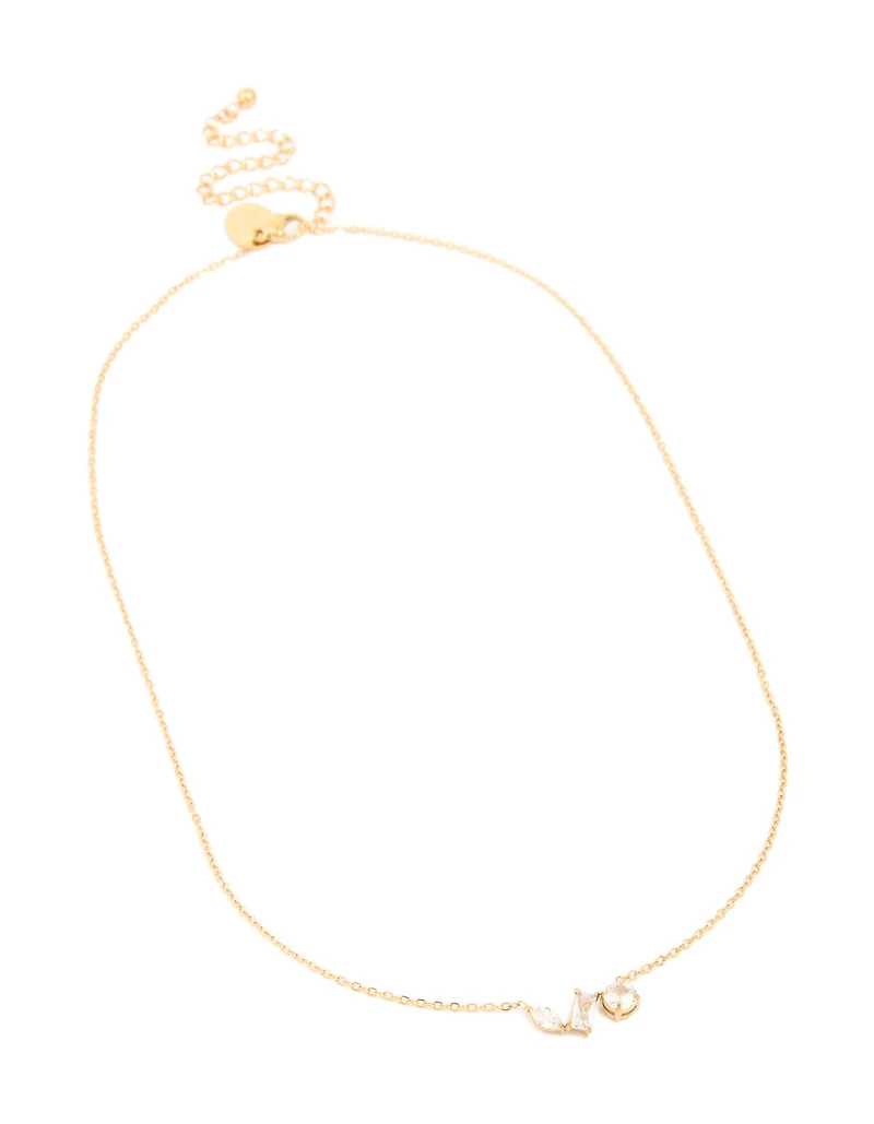 Waterproof Gold Plated Stainless Steel Mixed Shape Cubic Zirconia Trio Necklace