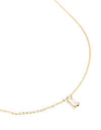 Waterproof Gold Plated Stainless Steel Cubic Zirconia Baguette Pendant Necklace