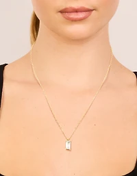 Waterproof Gold Plated Stainless Steel Cubic Zirconia Baguette Pendant Necklace