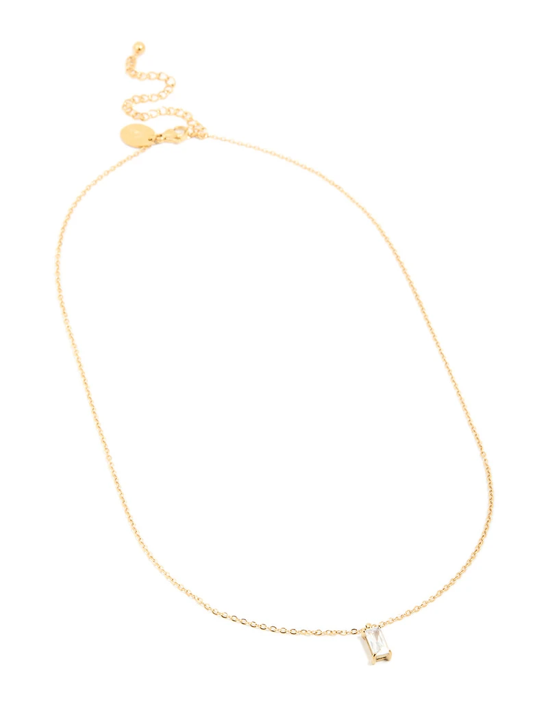 Waterproof Gold Plated Stainless Steel Cubic Zirconia Baguette Pendant Necklace