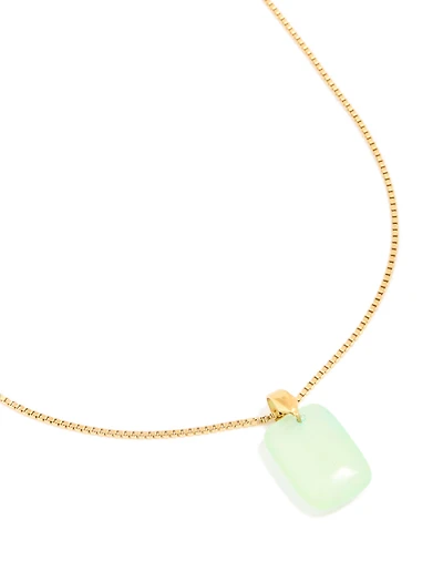 Waterproof Gold Plated Stainless Steel Mint Green Semi Precious Stone Pendant Necklace