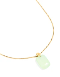 Waterproof Gold Plated Stainless Steel Mint Green Semi Precious Stone Pendant Necklace