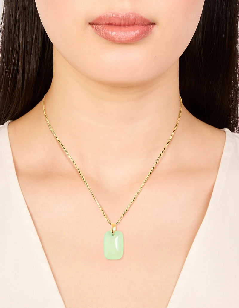 Waterproof Gold Plated Stainless Steel Mint Green Semi Precious Stone Pendant Necklace
